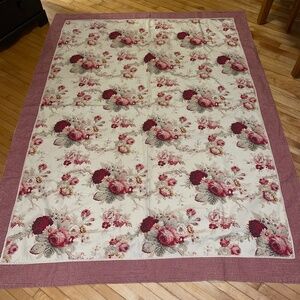 WAVERLY Vintage Tablecloth Norfolk Rose Cottage Gingham Crochet Trim 56" X 75"